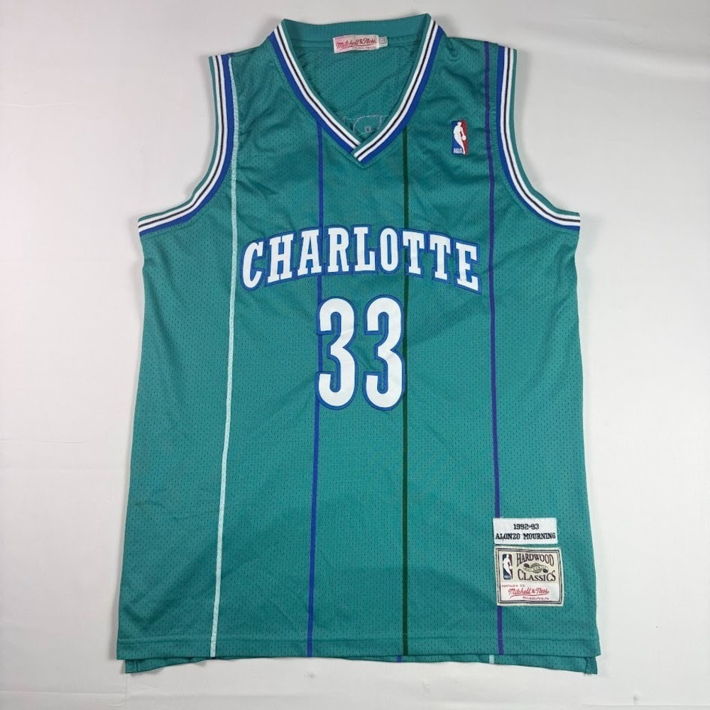 Mitchell & Ness Swingman Jersey Mens L Teal Charlotte Hornets Alonzo Mourning